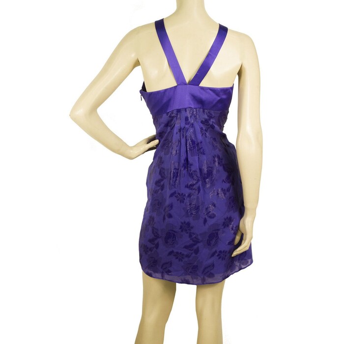 Tibi Silk Floral Daisies Jacquard Purple Y Neck Sleeveless Mini Dress -SZ 4