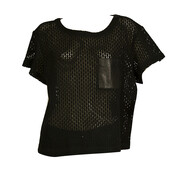 Gerard Darel Black Perforated with Leather Front Pocket T- Shirt Top Size 44