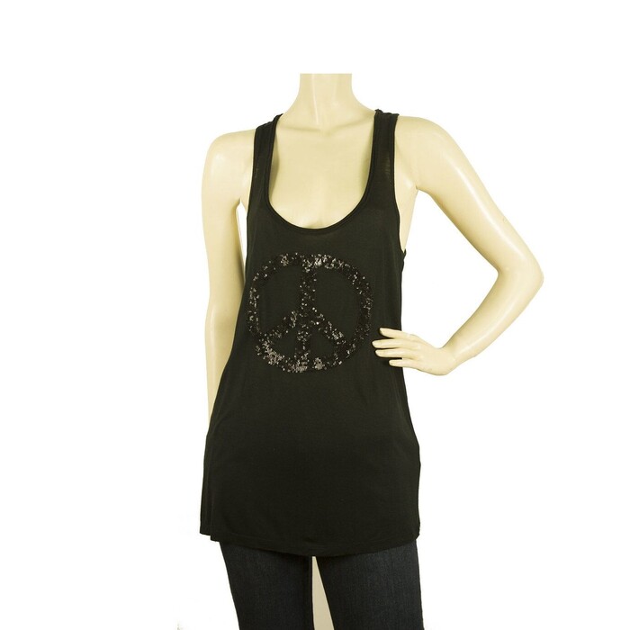 Parosh Black Sequined Peace Tank Vest Viscose Sleeveless Top sz S