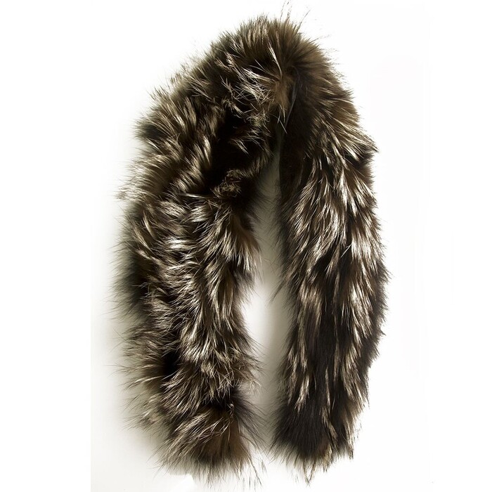 Brown Gray Genuine Fur Collar Small Scarf