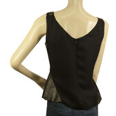 Zac Posen Black Laser Cut Leather Front Silk Back Sleeveless Tank Top size 8