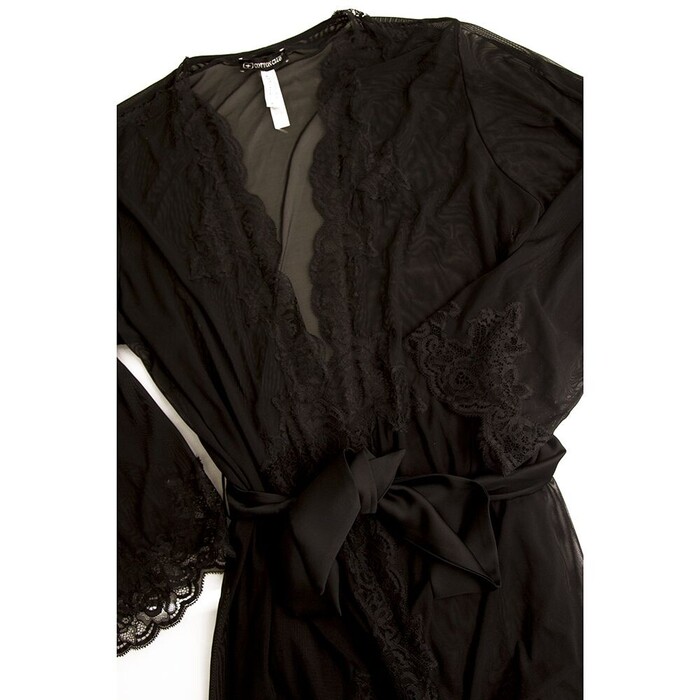 Cotton Club Black Lace Intimate Lingerie Kimono Robe Cardigan Top sz L