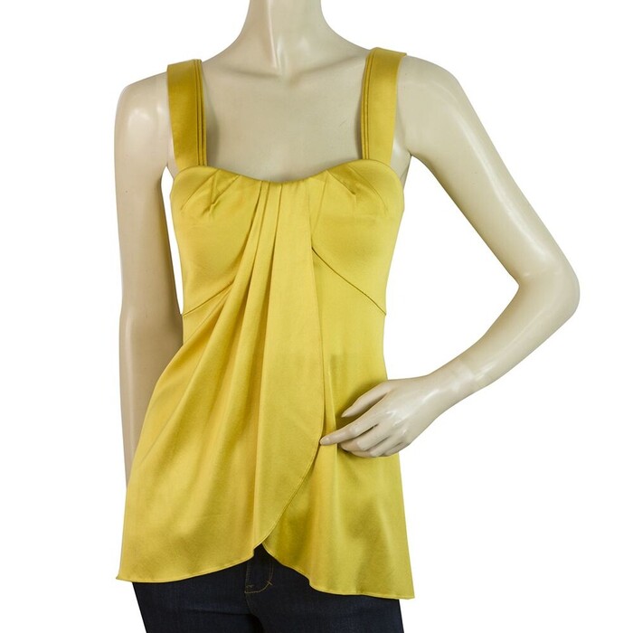 Jasmine de Milo Yellow Silk Pleated Tank Vest Sleeveless Top sz UK 10, US 6