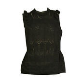 Tigha Romantic Black Broderie Cotton Blouse Sleeveless Top size M