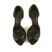 Christian Dior Black Stitched Leather Peep Toe Pumps Platform Shoes sz 39