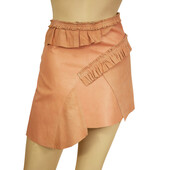 Plain Sud Pink Leather & Suede Asymmetric Hook & Eye Closure Mini Skirt Size 40