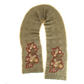 Embroidered Flowers Sequins Taupe Ruched Long Scarf Wrap Cache Col