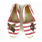 Gucci Striped Canvas Bee & Flower Pink White Flat Shoes Espadrilles size 38