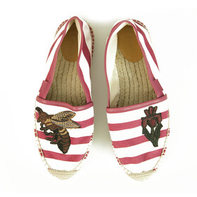 Gucci Striped Canvas Bee &amp; Flower Pink White Flat Shoes Espadrilles size 38