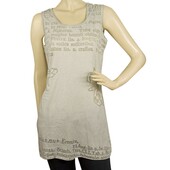 Black Label Gray w. Letters Long Blouse Tank Sleeveless Top Size M