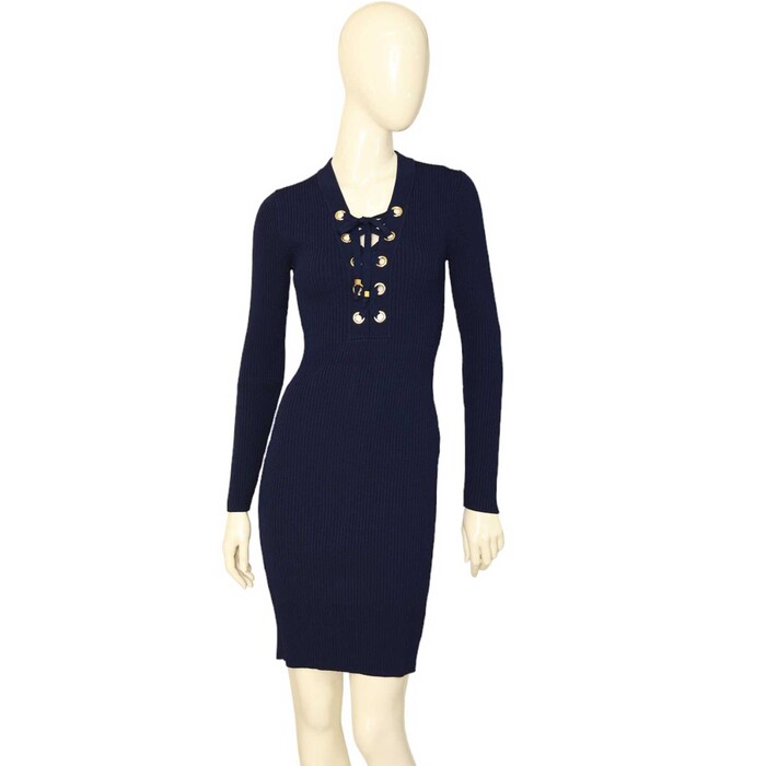 Michael Kors Navy Blue Viscose Knit Long Sleeves Mini Dress size S