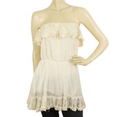 Antica Sartoria Vanilla Cream Lace Strapless Long Blouse Top Free Size Unique