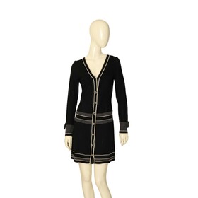 Temperley London Black Silk Cashmere Knit Beige Long Sleeves Mini Dress size M