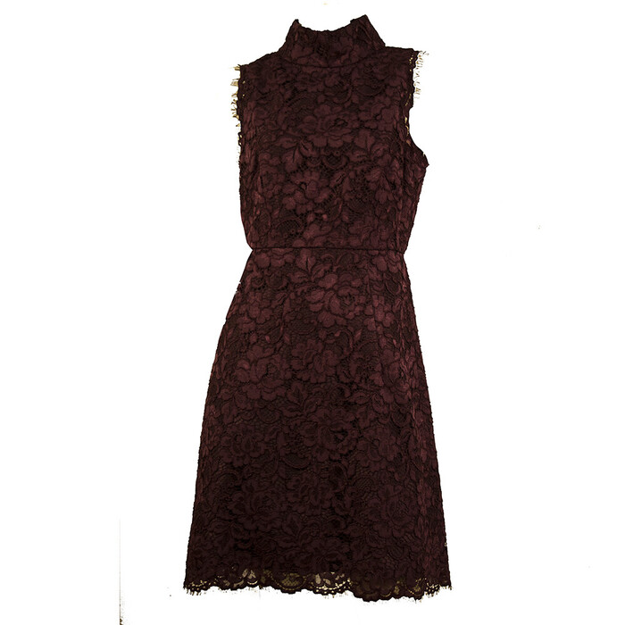 Ted Baker Burgundy Lace Sleeveless High Neck Knee Length Dress size 2