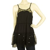 See by Chloe Black Long Cami Top Blouse with Tulle Spghetti Straps size 44