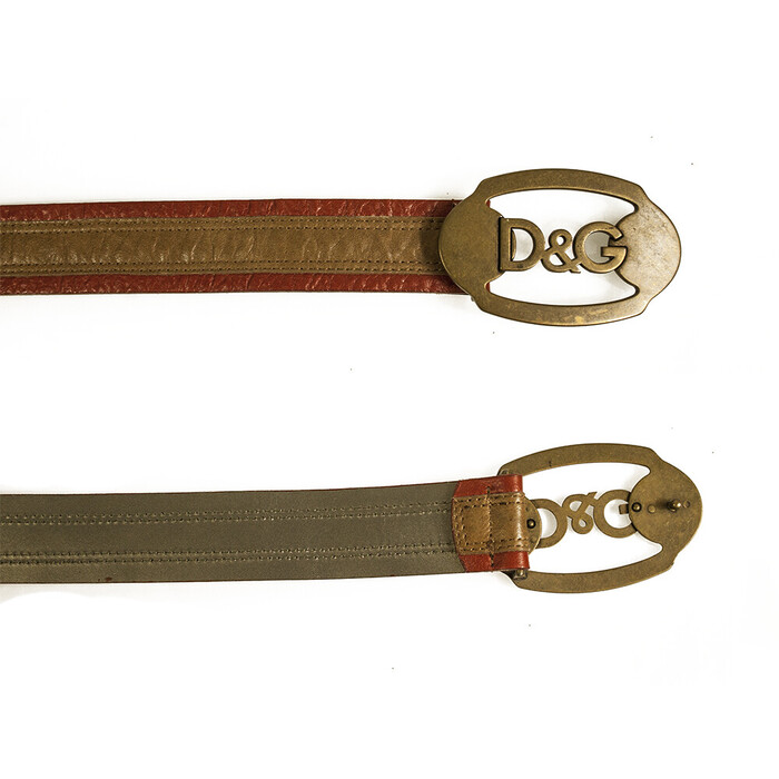 DOLCE & GABBANA WOMAN'S Two Tone Brown Leather Brass Tone HW BELT Size 85