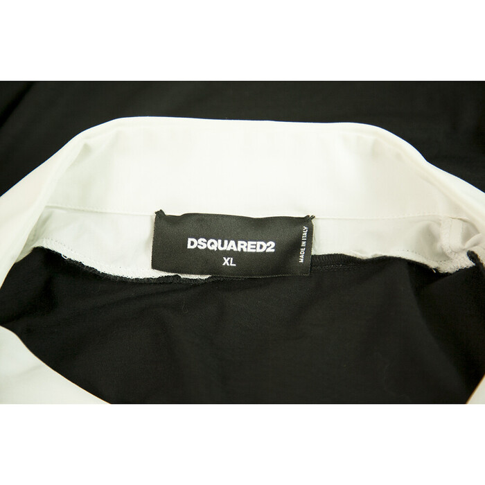 Dsquared2 D2 Black Wool knit White Cotton  Collar Short Sleeve Top Blouse size XL