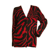 Saint Laurent Red Black Zebra Print Mohair wool knit Cardigan Jacket size M