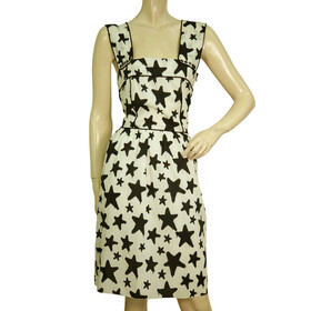 Viktor &amp; Rolf Black &amp; White Stars Pattern Cotton Sleeveless Knee Length Dress 42