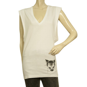 DSquared2 D2 White Sleeveless V Neck Panther Long Cotton Top - Size XS