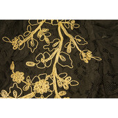 Miss June Black Lace Gold Floral Embroidery Puff Sleeves Tunic Blouse Top