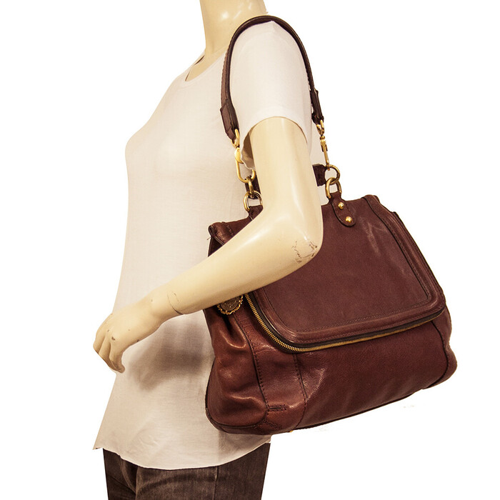 Dolce & Gabbana Burgundy Leather Flap Top Zipper Pocket Sicily Shoulder Hand Bag