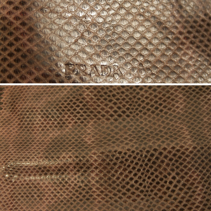 PRADA mini handbag tote bag in lizard embossed brown leather with double handles