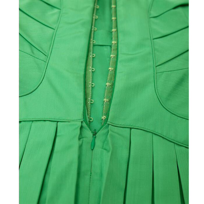 Zac Posen Grass Green Strapless Silk bustier Pleated Skirt midi dress size 8