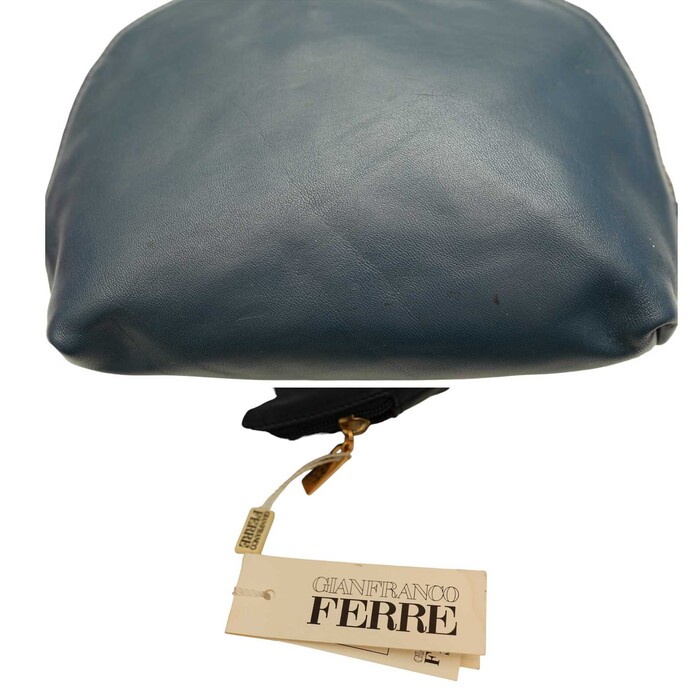 Ferre Blue Leather Zipper Opening Clutch Bag Handbag