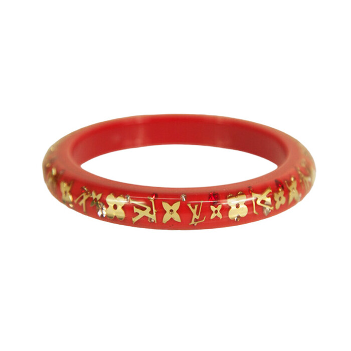 Louis Vuitton Thin Inclusion PM coral red with gold resin sequins bangle bracelet