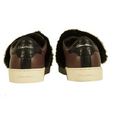 Santoni Black Brown Fur Leather Low Top Sneakers Trainers Shoes size 37