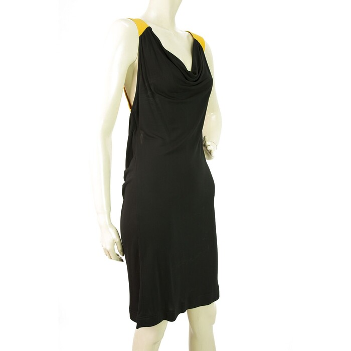 Jay Godfrey Cut Out Black Yellow Draped Sleeveless Mini Cocktail Dress size 4