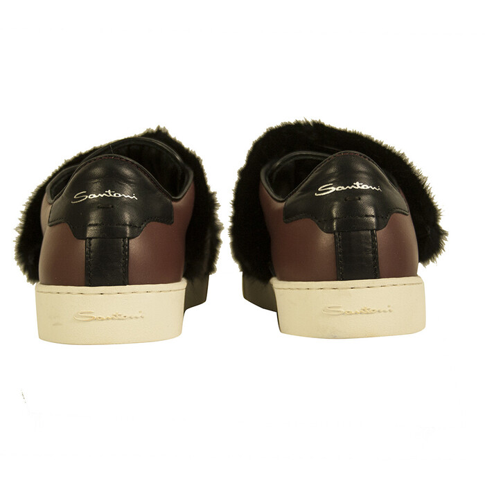 Santoni Black Brown Fur Leather Low Top Sneakers Trainers Shoes size 37