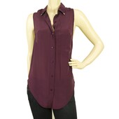 American Retro Purple100% Silk Sleeveless Button Shirt Top Blouse - Sz 36