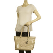 Armani Jeans Cream PVC Large Satchel Tote Shopper Handbag w. Charm Bag superb!