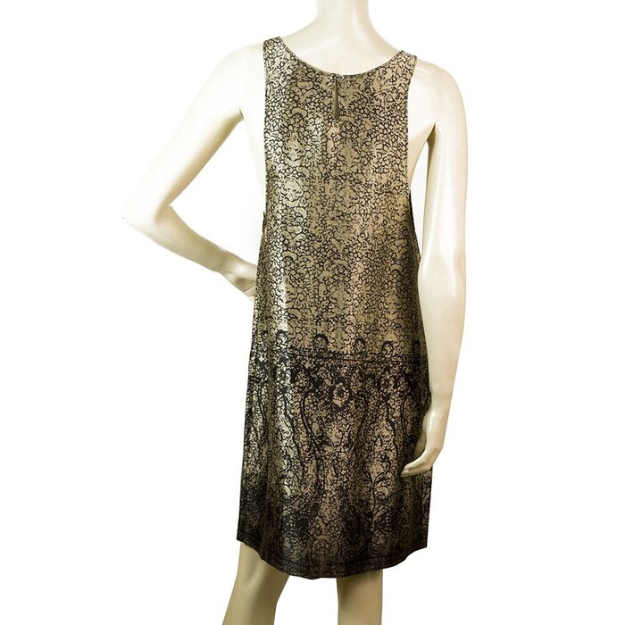 Juicy Couture Khaki Black Abstract Sleeveless 100% Silk Tank Mini Dress Size M