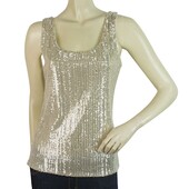 Iconology Fully Sequined Silver Metallic Sequins Tank Vest Sleeveless Top