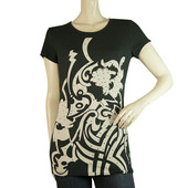 John Richmond Black White Abstract Print T-shirt Rhinestone top size 44