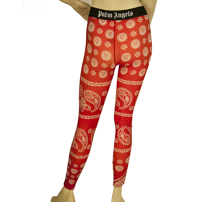 Palm Angels Red & White Floral Paisley logo Leggings trousers pants size XS