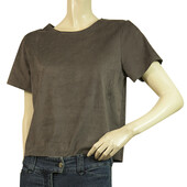 Philosophy Gray Faux Suede Round Neckline T-Shirt Top Size S