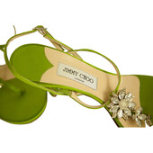 Jimmy Choo Green Crystal Flower Thong Sandals Slim Heel Strappy Shoes 39.5