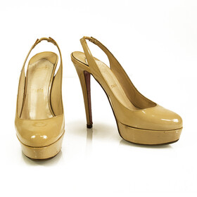 Christian Louboutin Bianca Beige Patent Leather Slingback Platform Heels 37.5