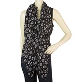 High Black & White Daisies Flowers Wrap Waterfall Front Vest Gillet Top size 44