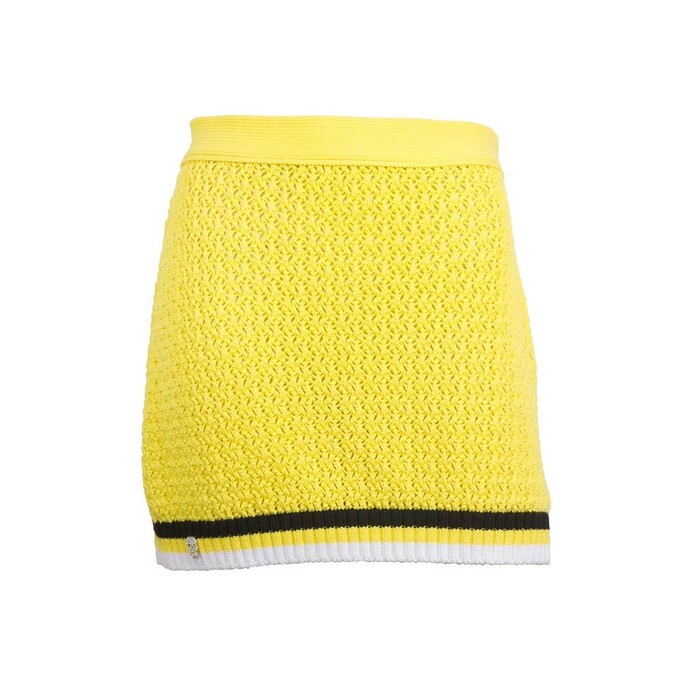 Philipp Plein Yellow Cable Knit Cotton Mini Skirt Skull Black & White Stripes M