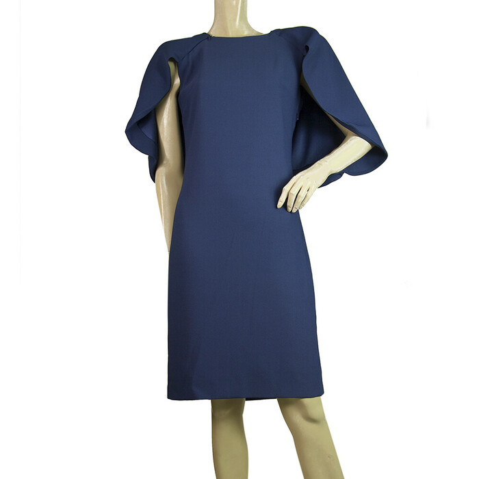 Vrettos Vrettakos Blue Knee Length Sleeveless Cape Dress