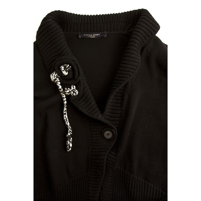 Marina Sport Rinaldi Black Wool Knit One Button Cardigan Cardi Size L