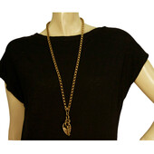 Chloe Gold Tone Metal Long Chain logo Padlock Necklace