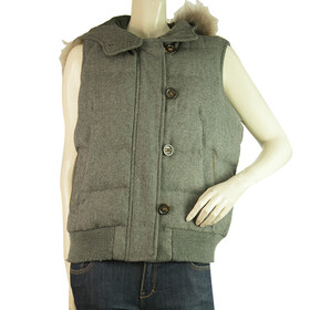 Gray Woolen Zipper Front Sleeveless Vest Jacket with Hood size L