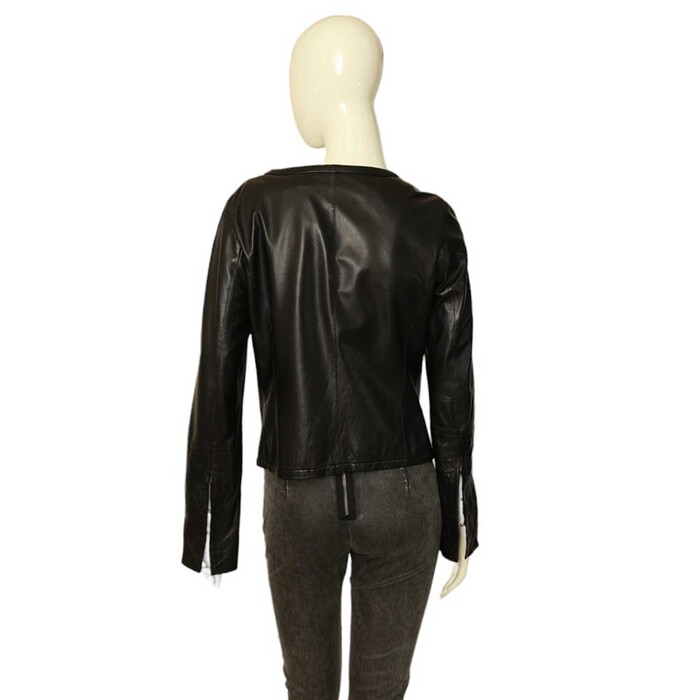 Rene Lezard lambskin Ultra Soft Leather Collarless Jacket Size 36 hook eye