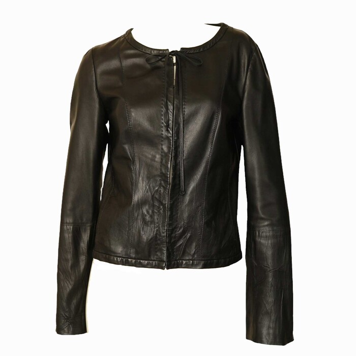 Rene Lezard lambskin Ultra Soft Leather Collarless Jacket Size 36 hook eye